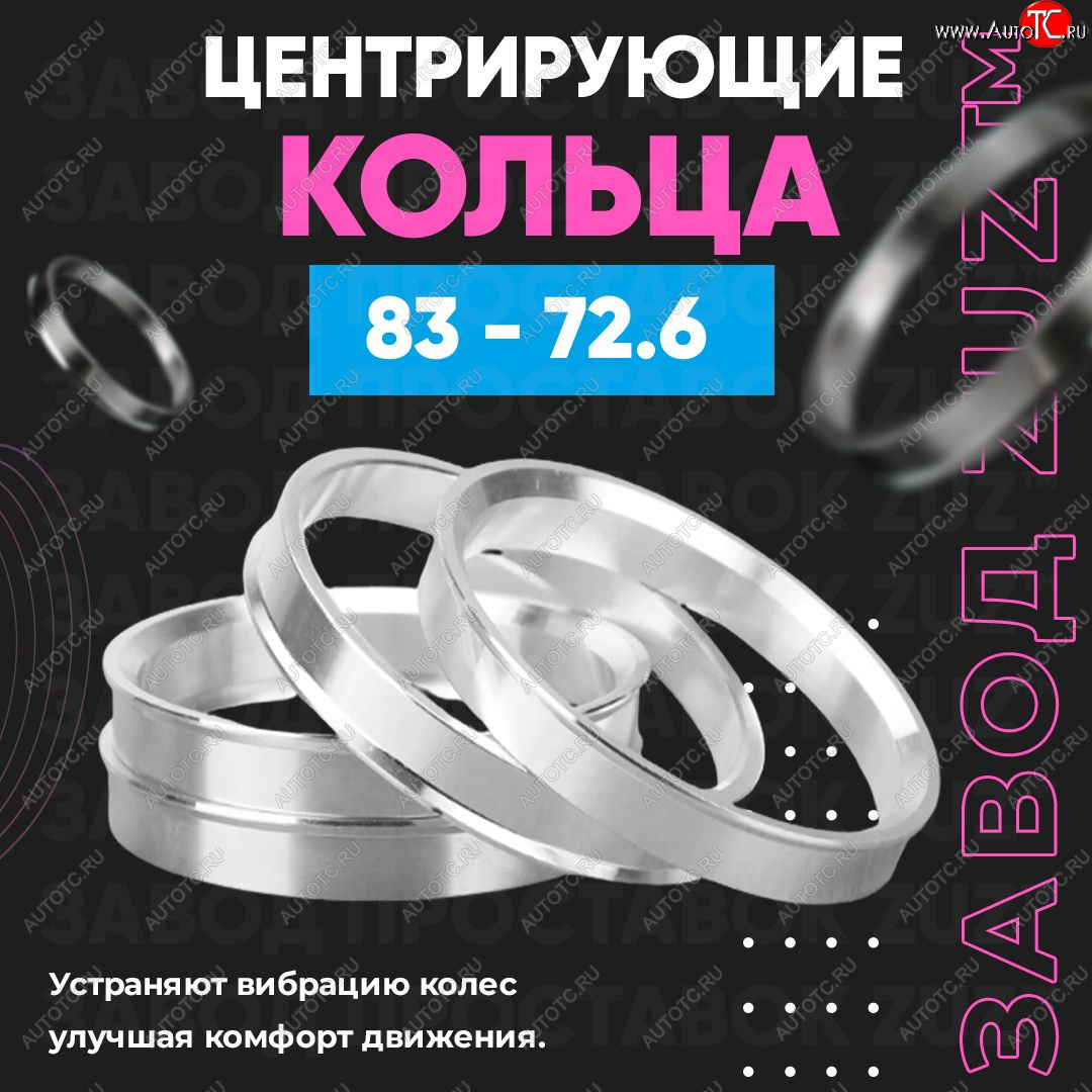 1 849 р. Центровочные кольца для дисков 83 - 72.6 (алюминиевые) 4шт. переходные центрирующие проставочные супинаторы на ступицу ЗАВОД ПРОСТАВОК ZUZ 83-72.6  с доставкой в г. Майкоп