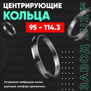 Центровочные кольца для дисков 95 - 114.3 (алюминиевые) 4шт. переходные центрирующие проставочные супинаторы на ступицу ЗАВОД ПРОСТАВОК ZUZ 95-114.3