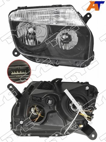 Фара правая (черная, под электрокорректор) TYC Renault Duster  HS (2010-2015) дорестайлинг
