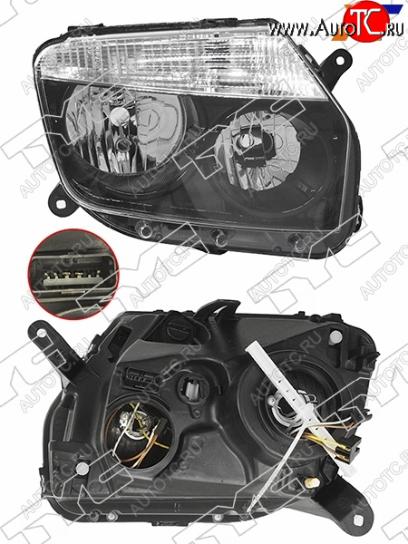 8 299 р. Фара правая (черная, под электрокорректор) TYC  Renault Duster  HS (2010-2015) дорестайлинг  с доставкой в г. Майкоп