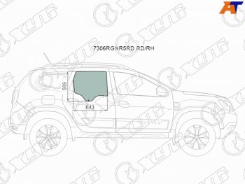 2 599 р. Стекло боковое опускное (Сзади Справа Цвет зеленый) Renault Duster 21-  Dacia Duster 17- XYG 7306RGNR5RD RD/RH  с доставкой в г. Майкоп. Увеличить фотографию 1
