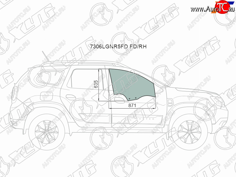 2 789 р. Стекло боковое опускное (Спереди Справа Цвет зеленый) Renault Duster 21-  Dacia Duster 17- XYG 7306RGNR5FD FD/RH  с доставкой в г. Майкоп