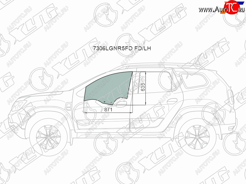 2 789 р. Стекло боковое опускное (Спереди Слева Цвет зеленый) Renault Duster 21-  Dacia Duster 17- XYG 7306LGNR5FD FD/LH  с доставкой в г. Майкоп