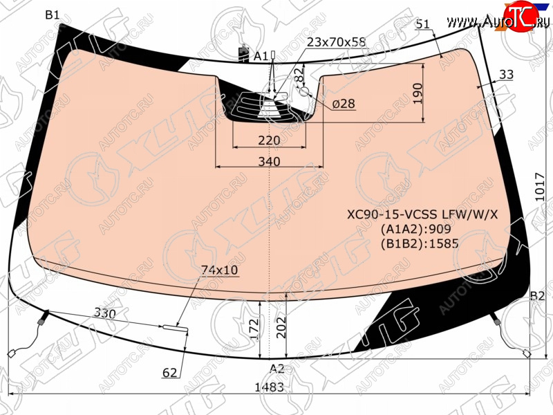 22 699 р. Стекло лобовое (Обогрев полный Камера Датчик дождя Молдинг) Volvo XC90 14- XYG 8839AGNCGHMVZ1M LFW/W/X  с доставкой в г. Майкоп
