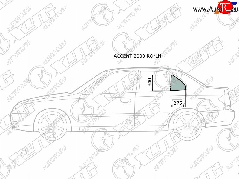 1 029 р. Стекло форточки (уголок) задней левой двери HYUNDAI ACCENT (сборка Россия) 45D 00-12                XYG ACCENT-2000 RQ/LH  с доставкой в г. Майкоп