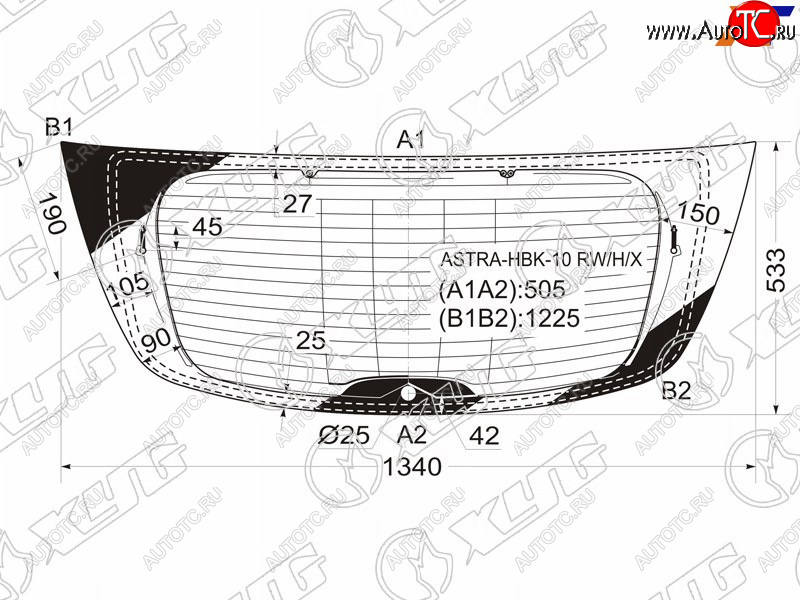 9 749 р. Стекло заднее (Цвет зеленый Обогрев Антенна 5D HBK) Opel Astra 09-15 XYG ASTRA-HBK-10 RW/H/X  с доставкой в г. Майкоп