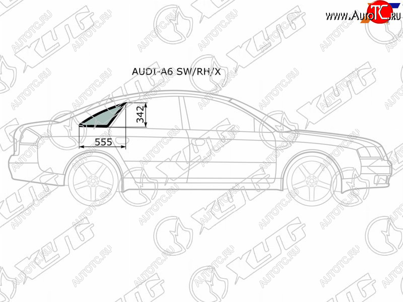 1 289 р. Стекло кузова боковое (не опускное) (Справа Цвет зеленый) Audi A6 97-05  S6 99-04 XYG AUDI-A6 SW/RH/X  с доставкой в г. Майкоп
