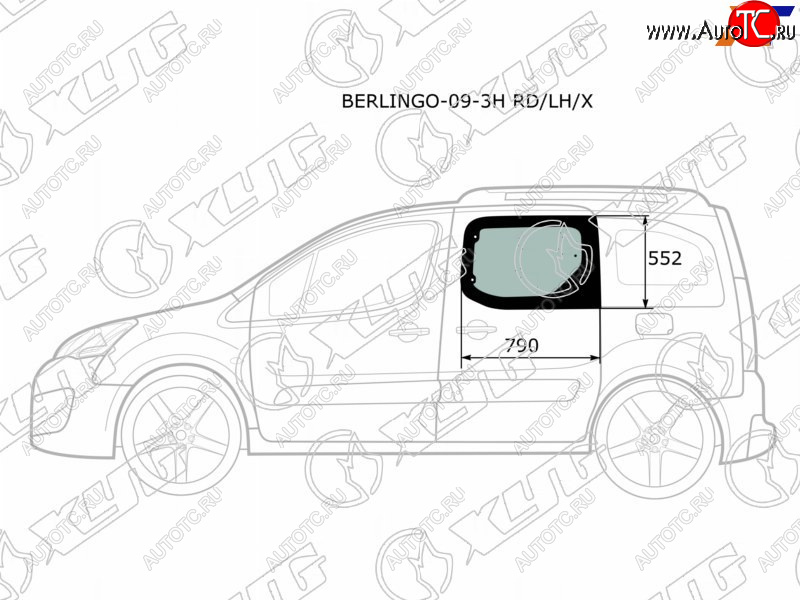 2 789 р. Стекло боковое опускное (Сзади Слева Цвет зеленый) Citroen Berlingo 08-22  Peugeot Partner 08-15 XYG BERLINGO-09-3H RD/LH/X  с доставкой в г. Майкоп