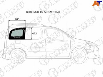 2 349 р. Стекло кузова боковое (не опускное) (Справа Цвет зеленый) Citroen Berlingo 08-22  Peugeot Partner XYG BERLINGO-09-5D SW/RH/X  с доставкой в г. Майкоп. Увеличить фотографию 1