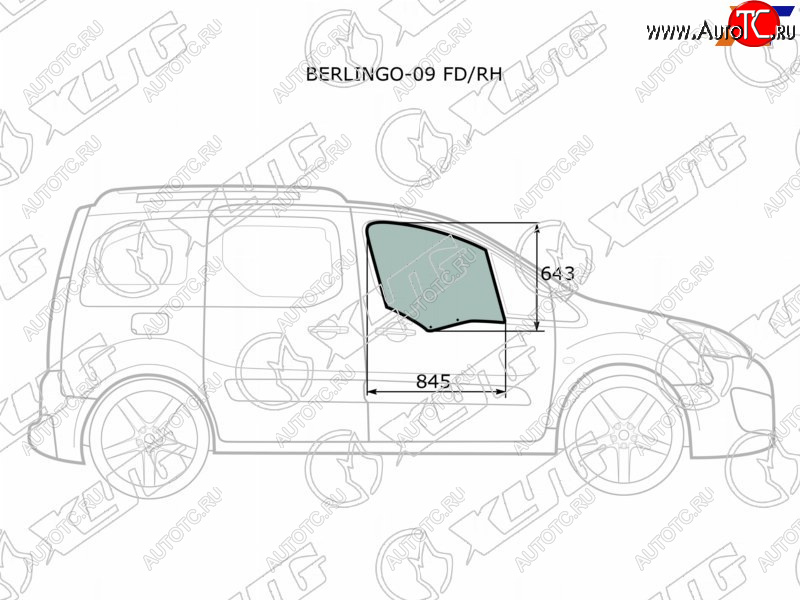 3 079 р. Стекло боковое опускное (Спереди Справа Цвет зеленый) Citroen Berlingo 08-22  Peugeot Partner 08- XYG BERLINGO-09 FD/RH  с доставкой в г. Майкоп
