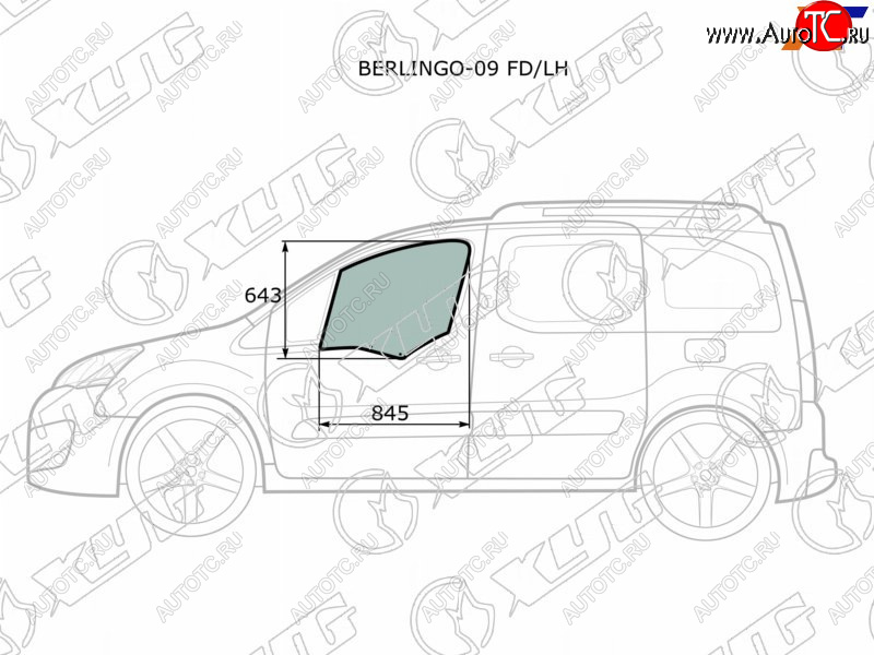3 079 р. Стекло боковое опускное (Спереди Слева Цвет зеленый) Citroen Berlingo 08-22  Peugeot Partner 08-1 XYG BERLINGO-09 FD/LH  с доставкой в г. Майкоп