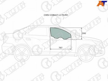 2 799 р. Стекло боковое опускное (Спереди Справа Цвет зеленый) Chevrolet Cobalt 13-  Ravon R4 16-20 XYG CHEV-COBALT-12 FD/RH  с доставкой в г. Майкоп. Увеличить фотографию 1