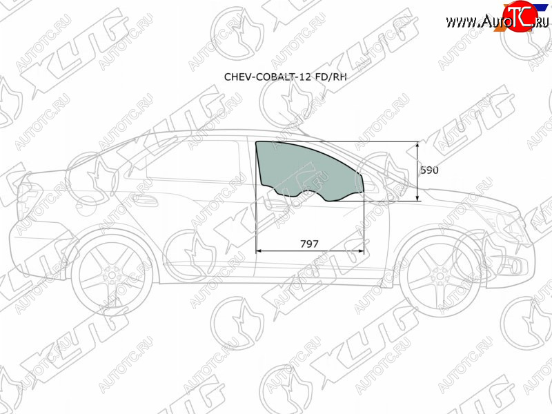 2 799 р. Стекло боковое опускное (Спереди Справа Цвет зеленый) Chevrolet Cobalt 13-  Ravon R4 16-20 XYG CHEV-COBALT-12 FD/RH  с доставкой в г. Майкоп
