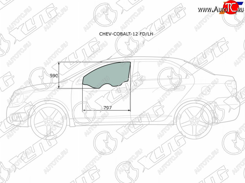 2 799 р. Стекло боковое опускное (Спереди Слева Цвет зеленый) Chevrolet Cobalt 13-  Ravon R4 16-20 XYG CHEV-COBALT-12 FD/LH  с доставкой в г. Майкоп