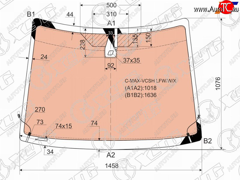 24 199 р. Стекло лобовое (Обогрев полный Датчик дождя) Ford C-MAX 03-10 XYG C-MAX-VCSH LFW/W/X  с доставкой в г. Майкоп