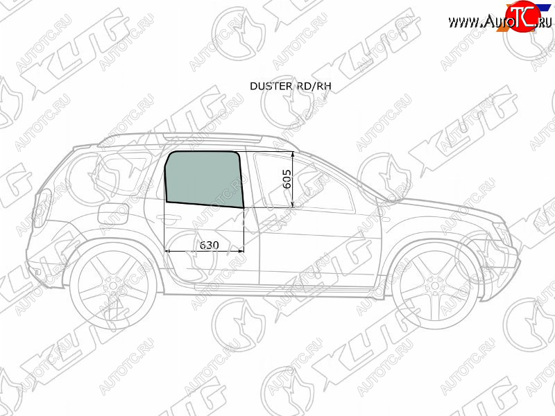 2 349 р. Стекло боковое опускное (Сзади Справа Цвет зеленый) Nissan Terrano 14-22  Renault Duster 10-21  XYG DUSTER RD/RH  с доставкой в г. Майкоп