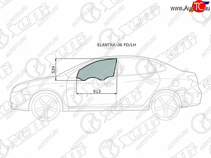 2 599 р. Стекло боковое опускное (Спереди Слева Цвет зеленый) Hyundai Elantra 06-12  Avante 06-11 XYG ELANTRA-06 FD/LH  с доставкой в г. Майкоп