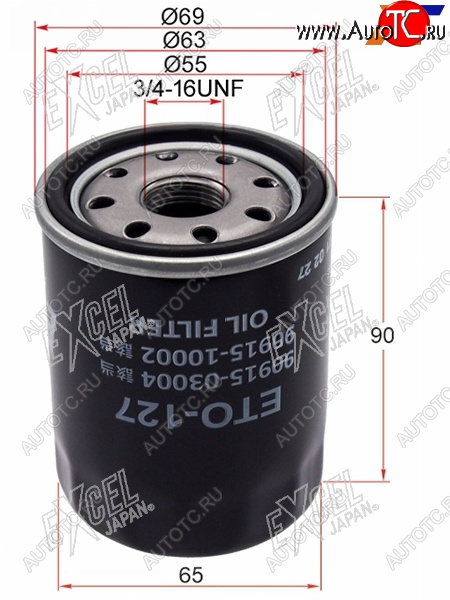459 р. Фильтр масляный TOYOTA #AZF#,#GE,#GTE 90-                                                            EXCEL JAPAN ETO-127  с доставкой в г. Майкоп