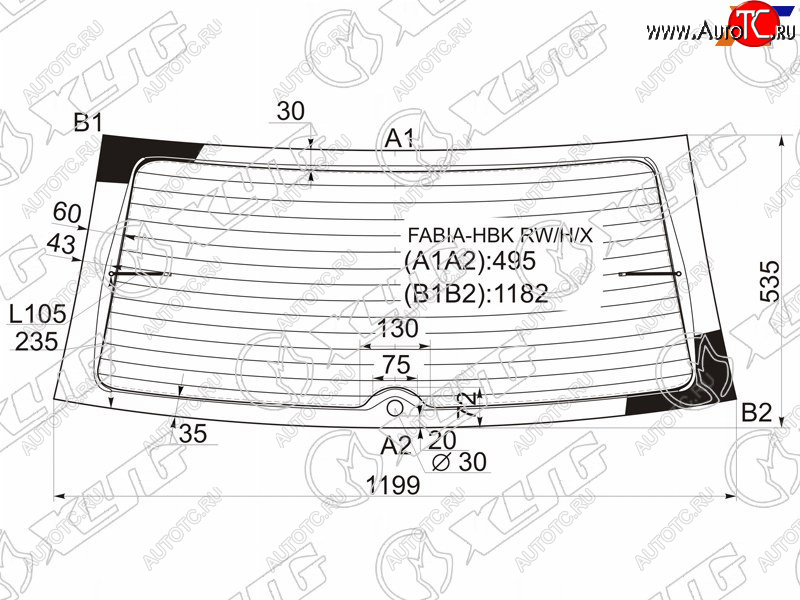 7 549 р. Стекло заднее (Цвет зеленый Обогрев 5D HBK) Skoda Fabia 99-08 XYG FABIA-HBK RW/H/X  с доставкой в г. Майкоп