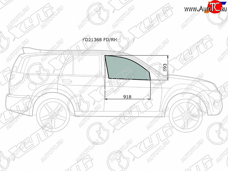 3 079 р. Стекло боковое опускное (Спереди Справа Цвет зеленый) Great Wall Hover 05-10  Hover H3 10-16  Ho XYG FD21368 FD/RH  с доставкой в г. Майкоп