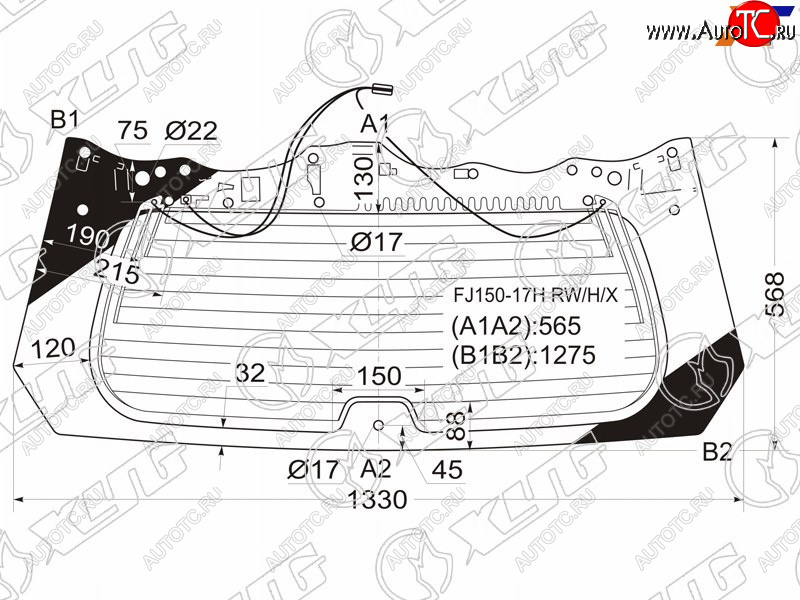10 399 р. Стекло заднее (Цвет зеленый Обогрев) Toyota Land Cruiser Prado (J150) 09-24  Lexus GX 09-23 XYG FJ150-17H RW/H/X  с доставкой в г. Майкоп