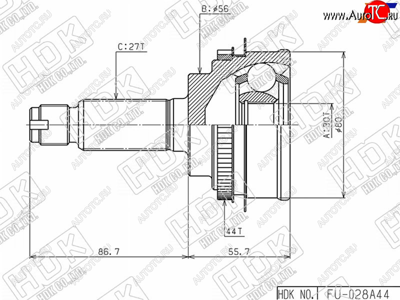4 749 р. Шрус наружный SUBARU IMPREZA GD#GG# EJ15EJ20 AT5MT 4WD00- HDK FU-028A44  с доставкой в г. Майкоп