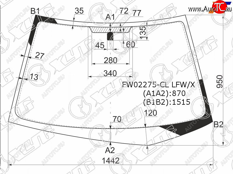 4 849 р. Стекло лобовое MITSUBISHI LANCER 45D 00-07                                                          XYG FW02275-CL LFW/X  с доставкой в г. Майкоп