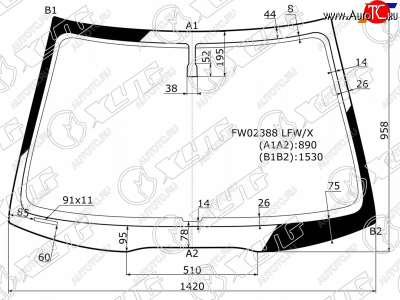 6 649 р. Стекло лобовое Honda Accord 02-08  Acura TSX 03-08 XYG FW02388 LFW/X  с доставкой в г. Майкоп