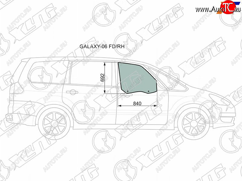 2 759 р. Стекло боковое опускное (Спереди Справа Цвет зеленый) Ford Galaxy 06-15 XYG GALAXY-06 FD/RH  с доставкой в г. Майкоп