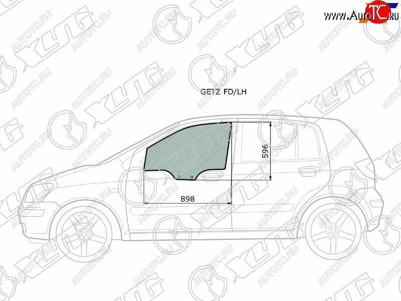 2 789 р. Стекло боковое опускное (Спереди Слева Цвет зеленый) Hyundai Getz 02-11  Click 02-11              XYG GETZ FD/LH  с доставкой в г. Майкоп