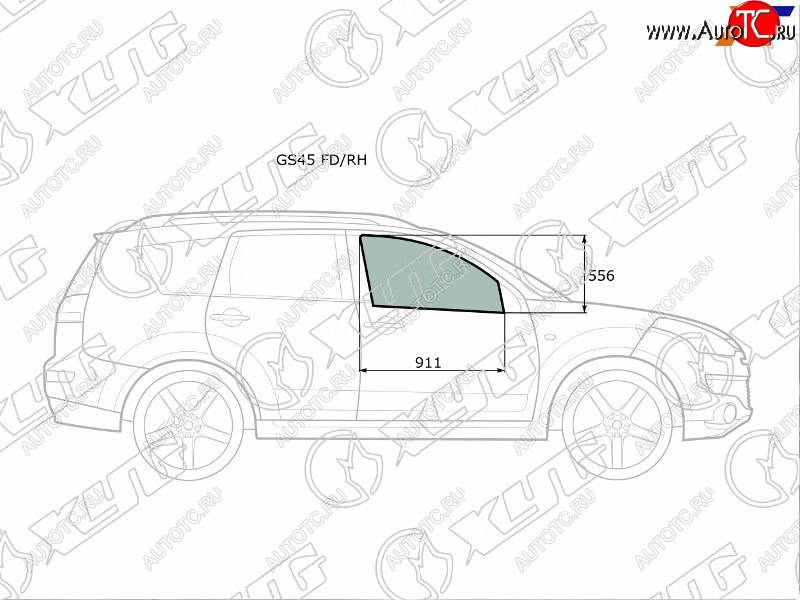 2 789 р. Стекло боковое опускное (Спереди Справа Цвет зеленый) Mitsubishi Outlander 05-12  Citroen C-Cross XYG GS45 FD/RH  с доставкой в г. Майкоп