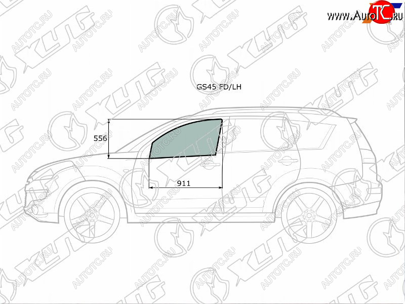 2 789 р. Стекло боковое опускное (Спереди Слева Цвет зеленый) Mitsubishi Outlander 05-12  Citroen C-Crosse XYG GS45 FD/LH  с доставкой в г. Майкоп