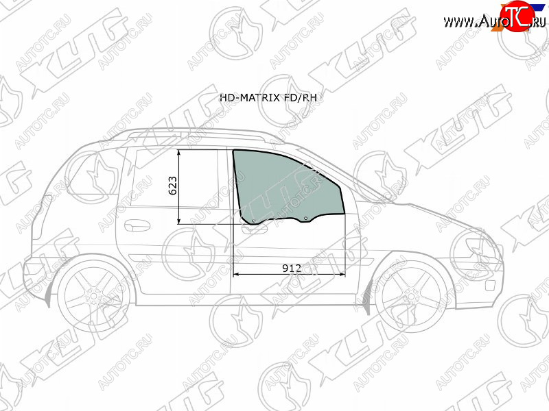2 789 р. Стекло боковое опускное (Спереди Справа Цвет зеленый) Hyundai Lavita 01-07  Matrix 01-10 XYG HD-MATRIX FD/RH  с доставкой в г. Майкоп
