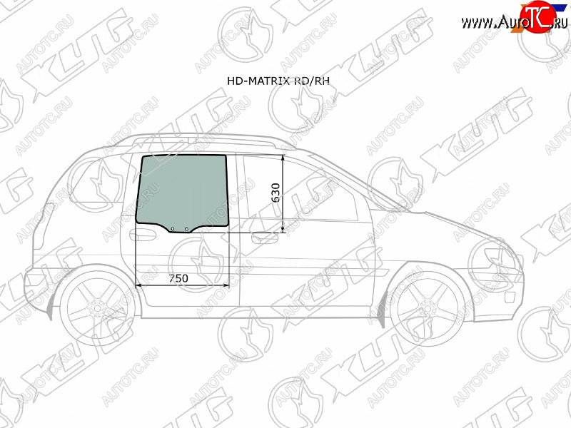 2 789 р. Стекло боковое опускное (Сзади Справа Цвет зеленый) Hyundai Lavita 01-07  Matrix 01-10 XYG HD-MATRIX RD/RH  с доставкой в г. Майкоп