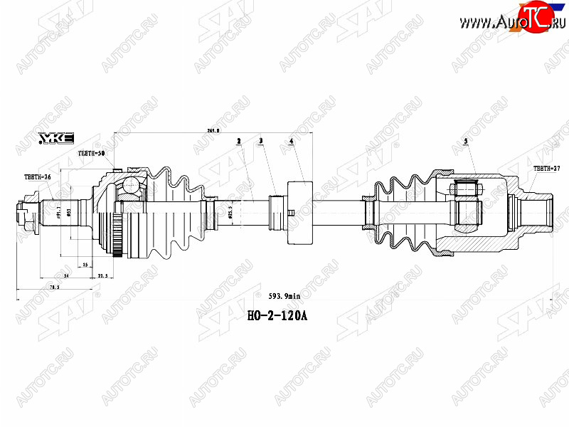 9 199 р. Привод в сборе FR LH HONDA CR-V RD1 96-99(без подвесного подшипника) SAT HO-5-120A  с доставкой в г. Майкоп