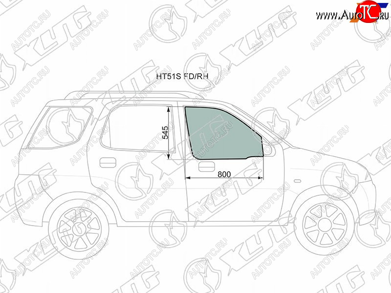 2 599 р. Стекло боковое опускное (Спереди Справа Цвет зеленый) Chevrolet Cruze 01-08  Subaru Justy 03-07  XYG HT51S FD/RH  с доставкой в г. Майкоп