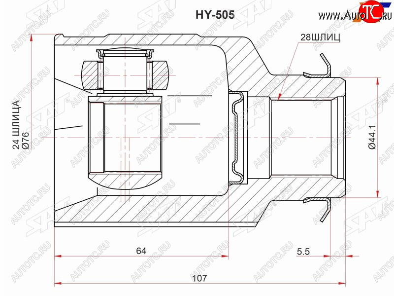 2 779 р. Шрус внутренний RH HYUNDAI CRETA 2,0 АКПП 15- 4WD SAT HY-505  с доставкой в г. Майкоп