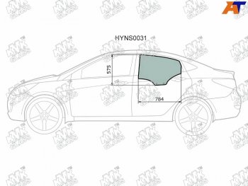 2 199 р. Стекло боковое опускное (Сзади Слева Цвет зеленый) Hyundai Solaris 10-17  Accent 11-17            KMK HYNS0031  с доставкой в г. Майкоп. Увеличить фотографию 1