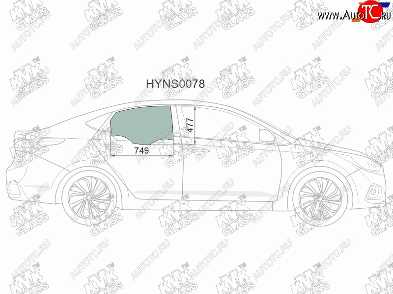 2 569 р. Стекло боковое опускное (Сзади Справа Цвет зеленый) Hyundai Solaris 17-20  Accent 17-22           KMK HYNS0078  с доставкой в г. Майкоп