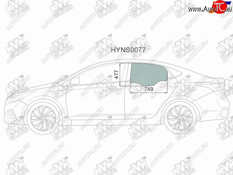 2 569 р. Стекло боковое опускное (Сзади Слева Цвет зеленый) Hyundai Solaris 17-20  Accent 17-22            KMK HYNS0077  с доставкой в г. Майкоп