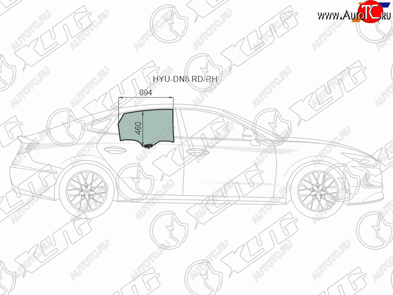 3 399 р. Стекло боковое опускное (Сзади Справа Цвет зеленый Крепления) Hyundai Sonata 19- XYG HYU-DN8 RD/RH  с доставкой в г. Майкоп