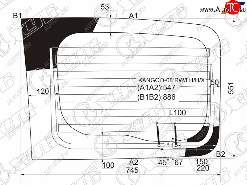 6 899 р. Стекло заднее (Цвет зеленый Обогрев) Renault Kangoo 08-16 XYG KANGOO-08 RW/LH/H/X  с доставкой в г. Майкоп