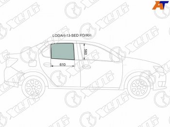 2 599 р. Стекло боковое опускное (Сзади Справа Цвет зеленый) Renault Logan 14-22  Sandero 14-22  Dacia Lo XYG LOGAN-13-SED RD/RH  с доставкой в г. Майкоп. Увеличить фотографию 1
