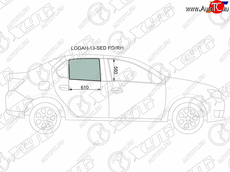2 599 р. Стекло боковое опускное (Сзади Справа Цвет зеленый) Renault Logan 14-22  Sandero 14-22  Dacia Lo XYG LOGAN-13-SED RD/RH  с доставкой в г. Майкоп