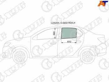 2 599 р. Стекло боковое опускное (Сзади Слева Цвет зеленый) Renault Logan 14-22  Sandero 14-22  Dacia Log XYG LOGAN-13-SED RD/LH  с доставкой в г. Майкоп. Увеличить фотографию 2