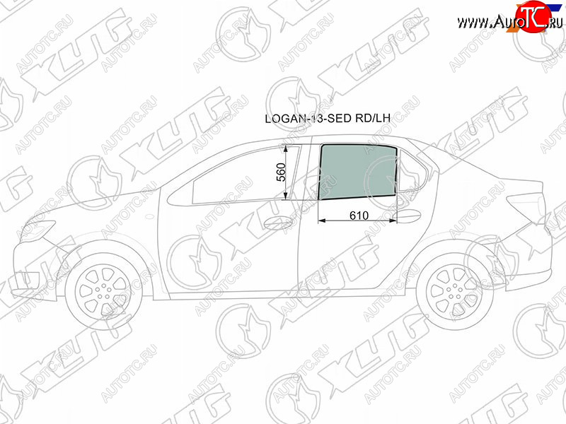 2 599 р. Стекло боковое опускное (Сзади Слева Цвет зеленый) Renault Logan 14-22  Sandero 14-22  Dacia Log XYG LOGAN-13-SED RD/LH  с доставкой в г. Майкоп