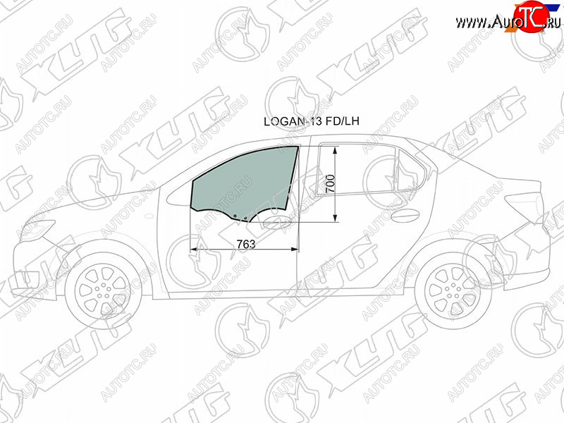 2 599 р. Стекло боковое опускное (Спереди Слева Цвет зеленый) Renault Logan 14-22  Sandero 14-22  Dacia L XYG LOGAN-13 FD/LH  с доставкой в г. Майкоп