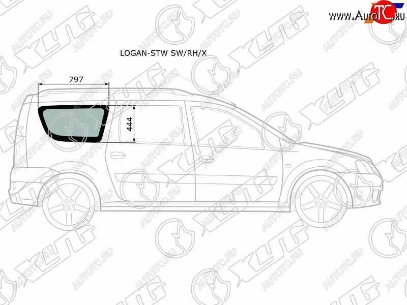 2 599 р. Стекло кузова боковое (не опускное) (Справа Цвет зеленый) Dacia Logan 04-08  Logan Mcv 08-12  LAD XYG LOGAN-STW SW/RH/X  с доставкой в г. Майкоп