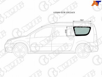 2 599 р. Стекло кузова боковое (не опускное) (Слева Цвет зеленый) Dacia Logan 04-08  Logan Mcv 08-12  LADA XYG LOGAN-STW SW/LH/X  с доставкой в г. Майкоп. Увеличить фотографию 3