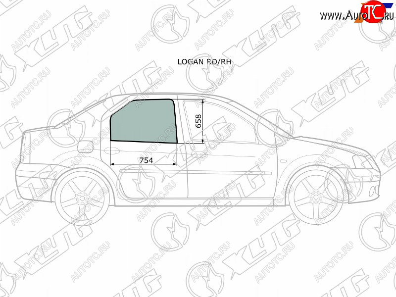 2 569 р. Стекло боковое опускное (Сзади Справа Цвет зеленый) XYG LOGAN RD/RH  с доставкой в г. Майкоп